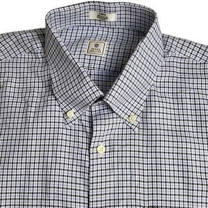 Peter Millar Mens Large‎ Button Down Shirt Checkered Plaid Light Blue Black